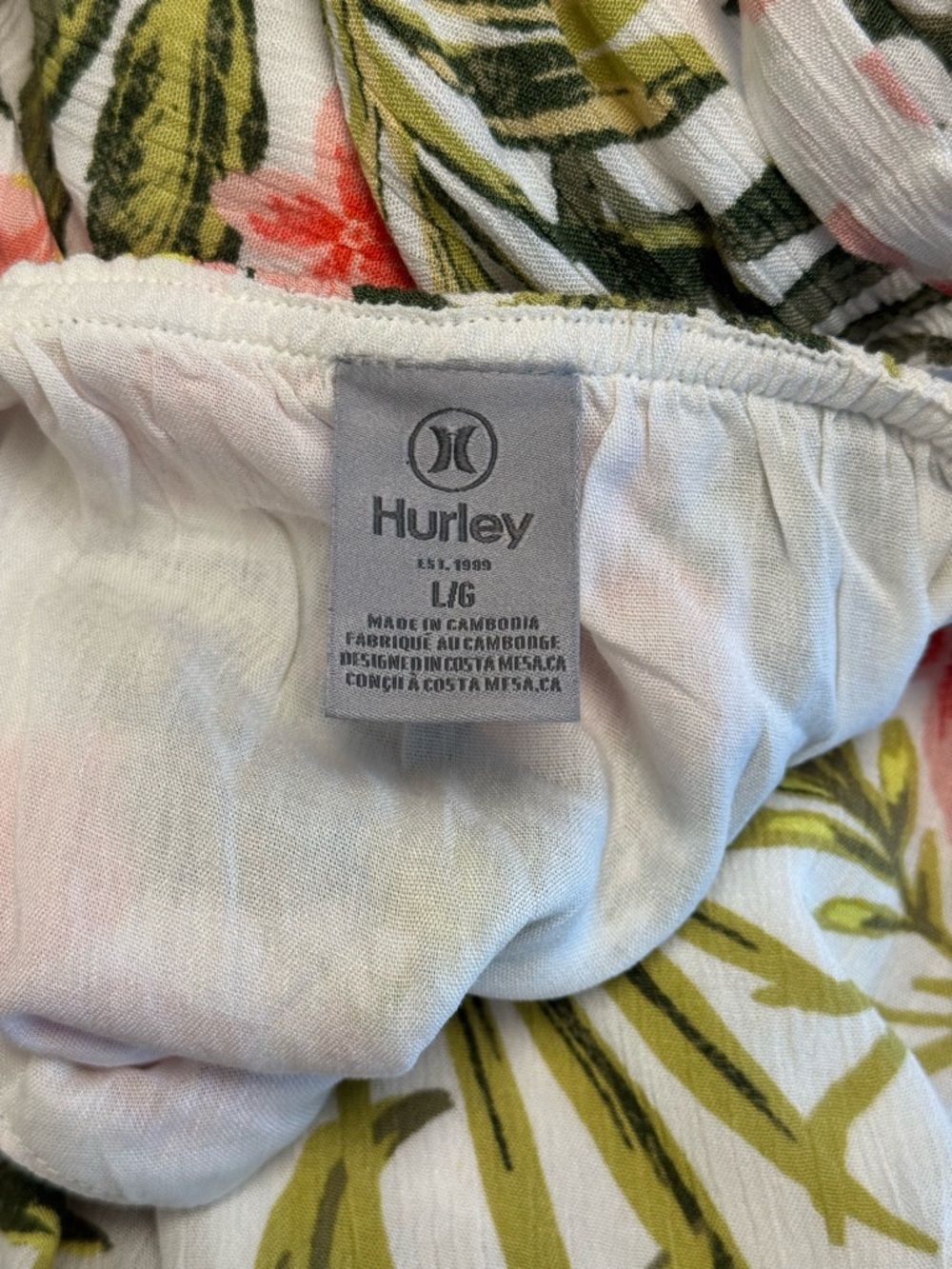 Hurley Tropical Floral Tiered Maxi Dress | Pink Hibiscus & Palm | Size Large - Picture 2 of 8